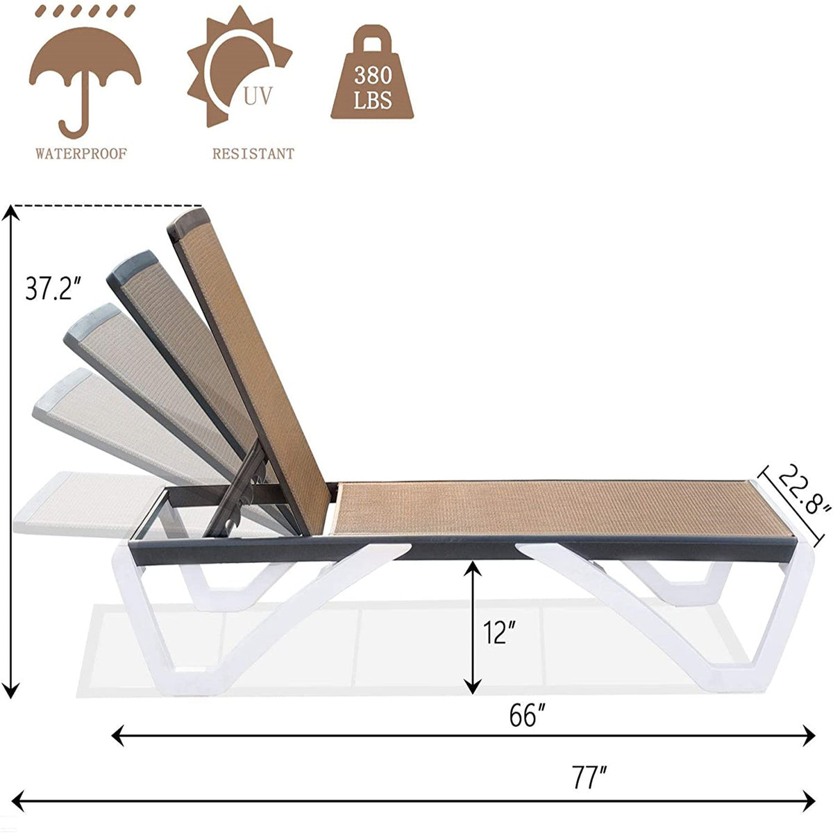 Adjustable Aluminum Chaise Lounge Chair with Five Positions - Brown