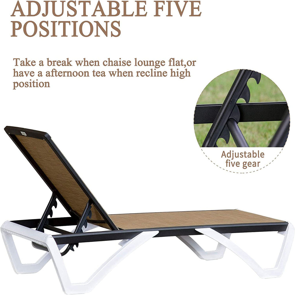 Adjustable Aluminum Chaise Lounge Chair with Five Positions - Brown