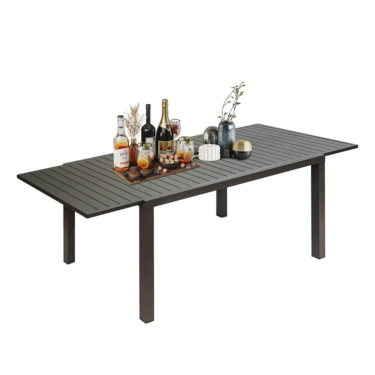 Expandable Aluminum Patio Dining Table with Rectangular Design - Black