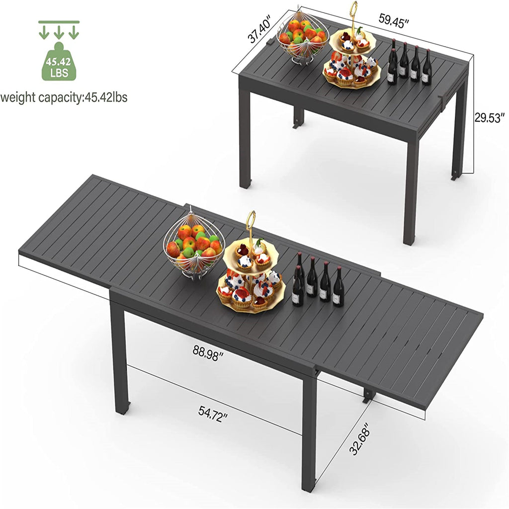 Expandable Aluminum Patio Dining Table with Rectangular Design - Black