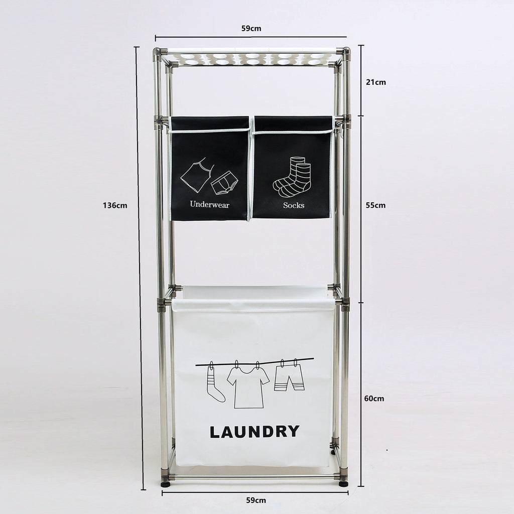 3 Tier Laundry Hamper Sorter with 4 Removable Bags - Fabric Bathroom Storage