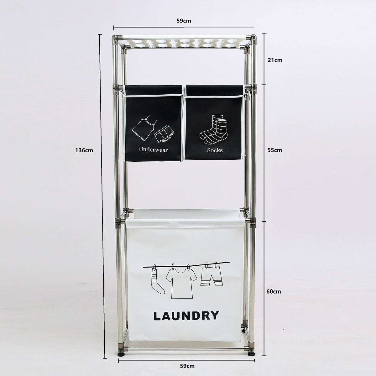 3 Tier Laundry Hamper Sorter with 4 Removable Bags - Fabric Bathroom Storage