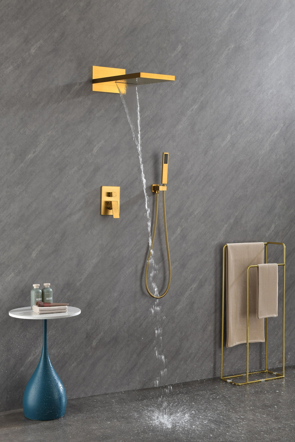 Wall Mounted Shower System with Rainfall and Handheld - Gold or White