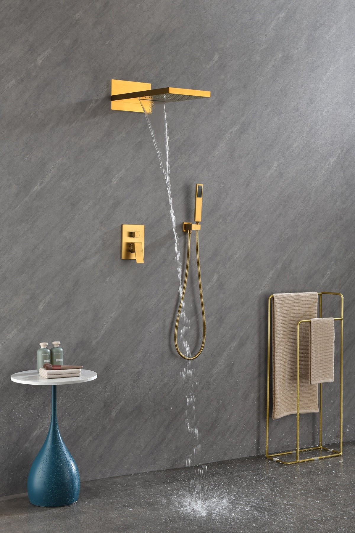 Wall Mounted Shower System with Rainfall and Handheld - Gold or White