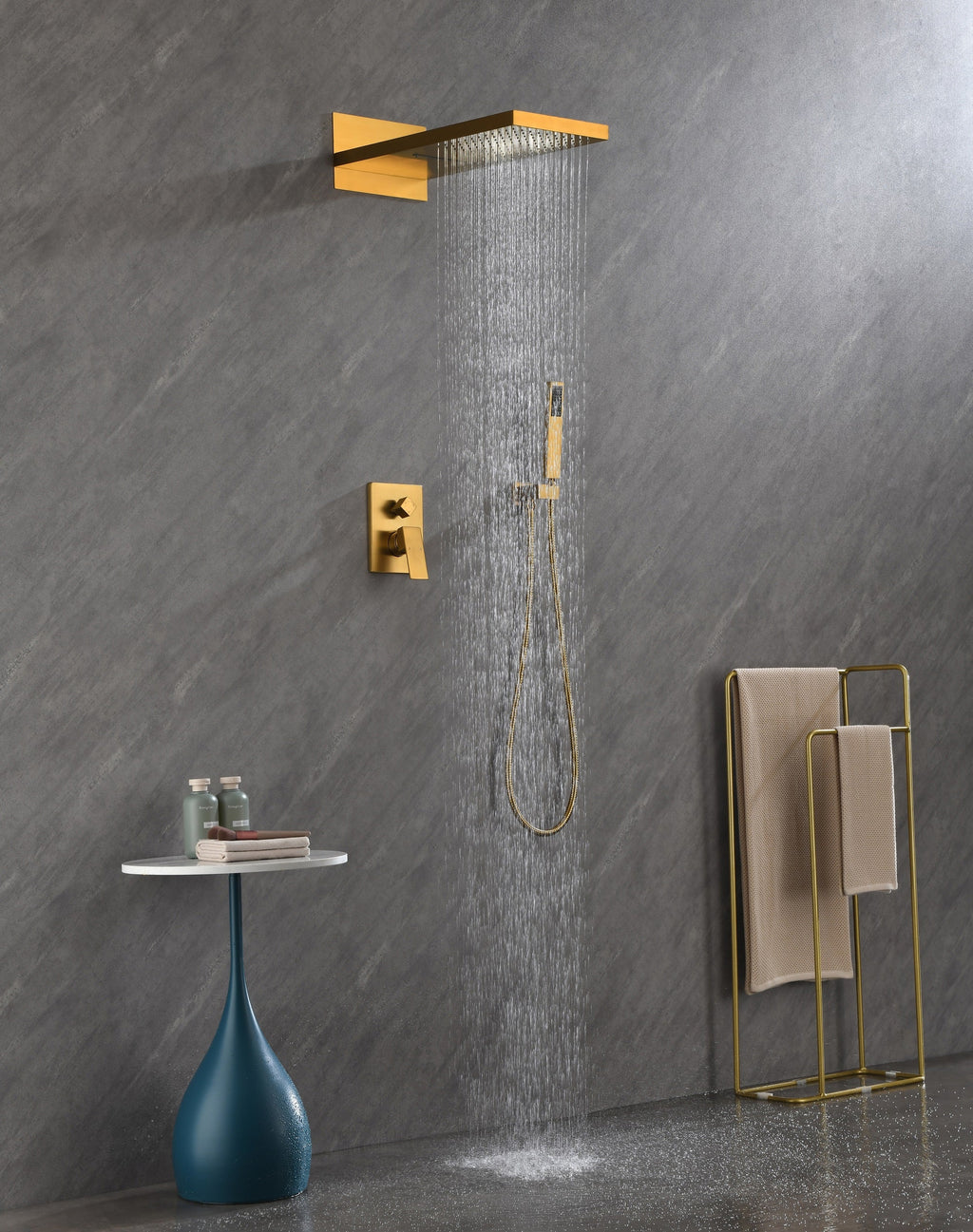 Wall Mounted Shower System with Rainfall and Handheld - Gold or White