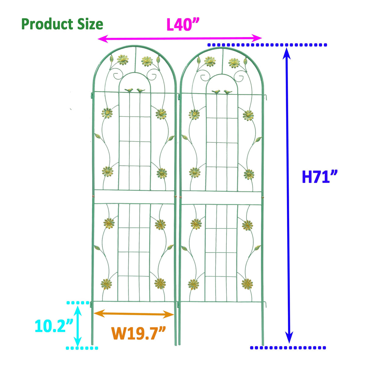 2 Pack Metal Garden Trellis with Rustproof Plant Support - Green or Cream White