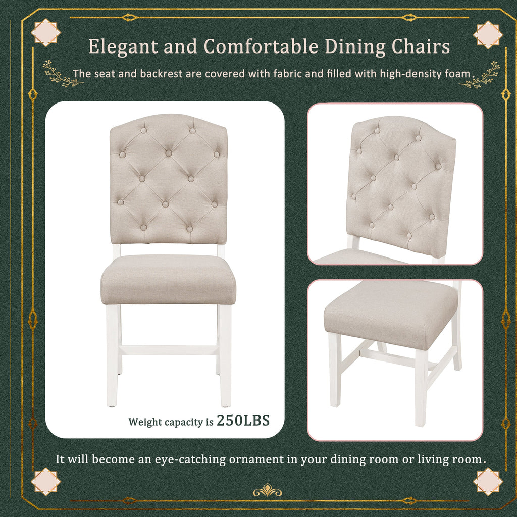 Retro Upholstered Dining Chair Set with Solid Wood Legs - Set of 4