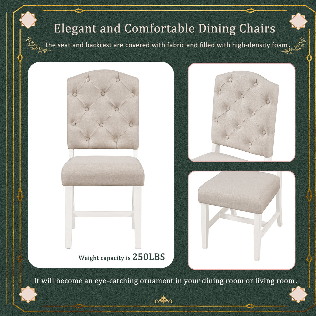 Retro Upholstered Dining Chair Set with Solid Wood Legs - Set of 4