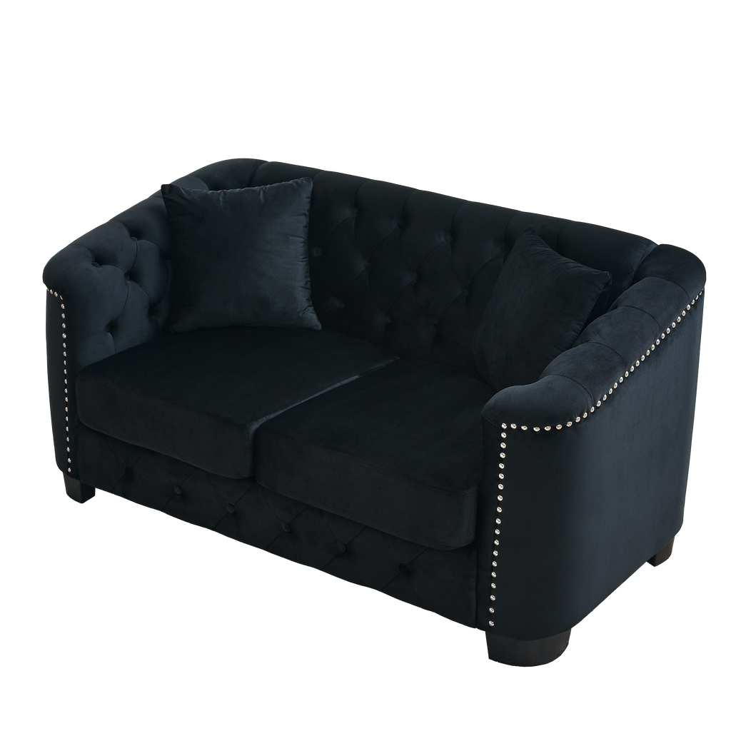 59-Inch Modern Chesterfield Velvet Sofa with Tufted Backrests - Black