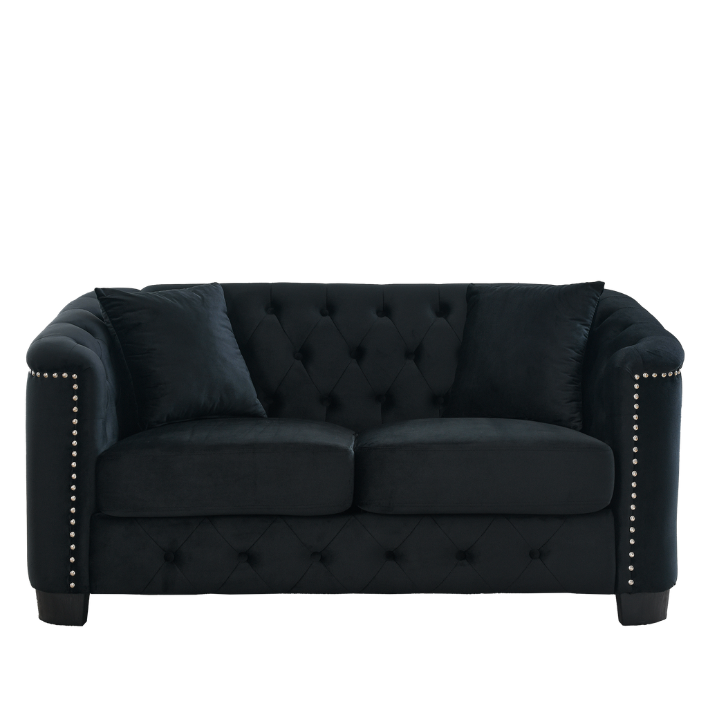 59-Inch Modern Chesterfield Velvet Sofa with Tufted Backrests - Black