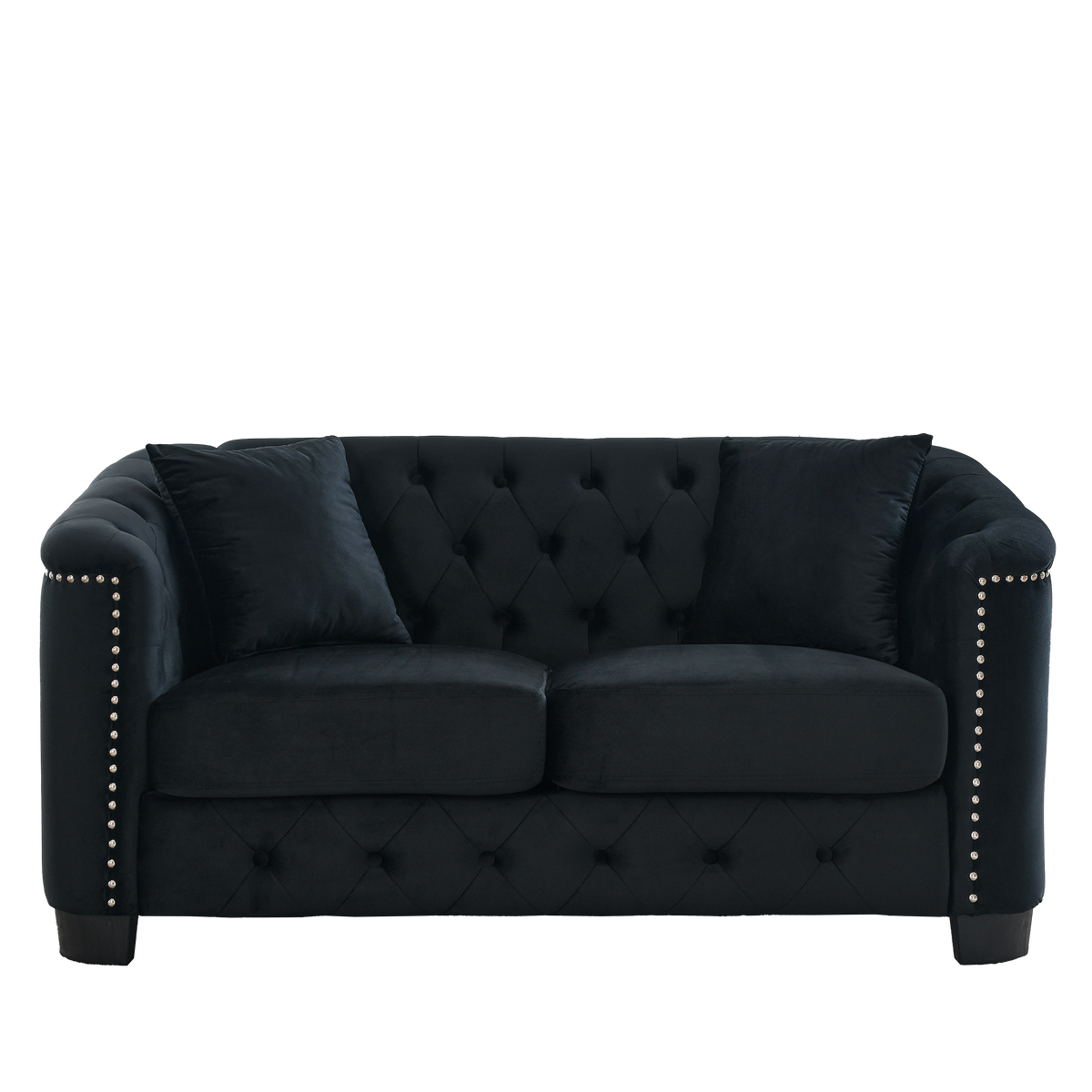 59-Inch Modern Chesterfield Velvet Sofa with Tufted Backrests - Black