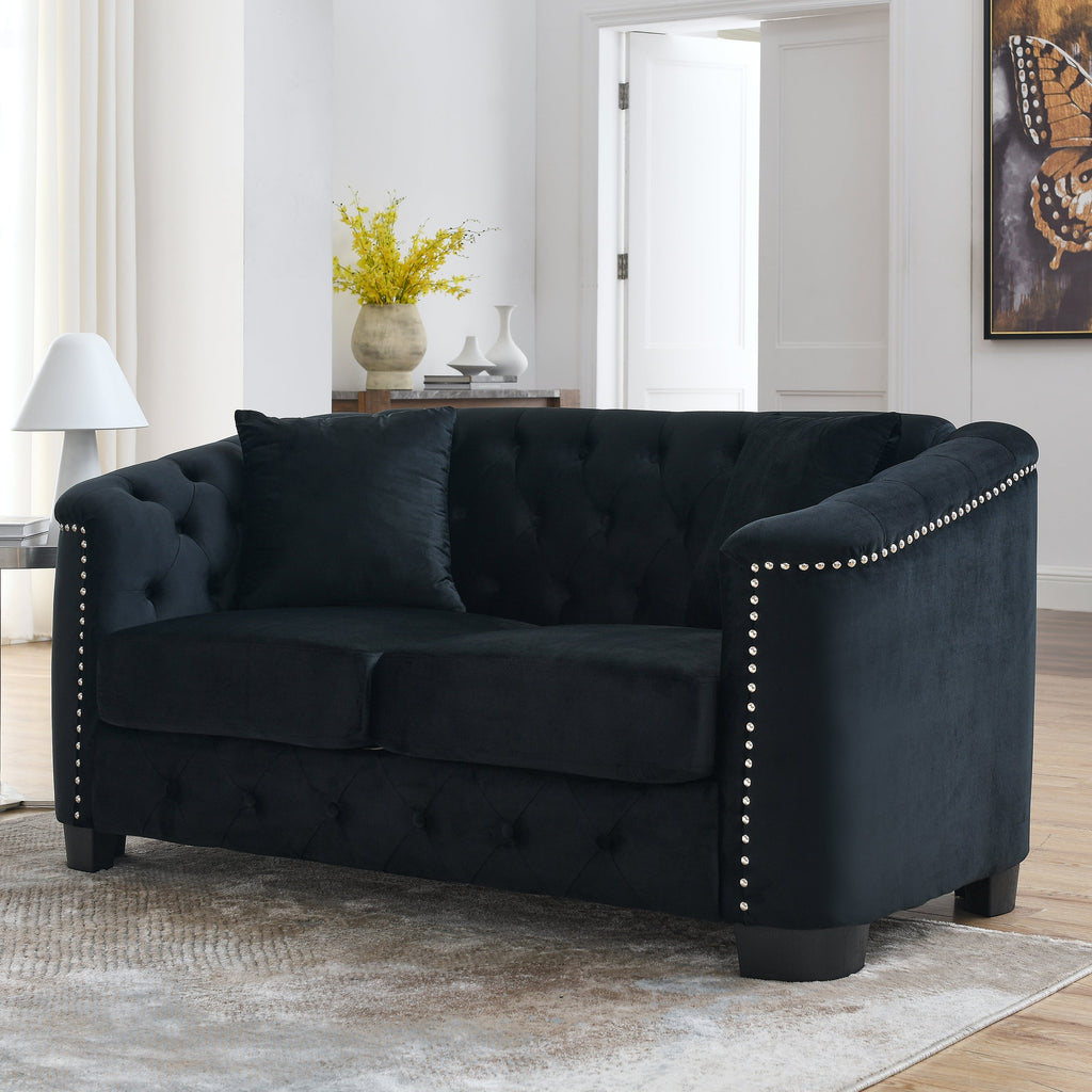 59-Inch Modern Chesterfield Velvet Sofa with Tufted Backrests - Black