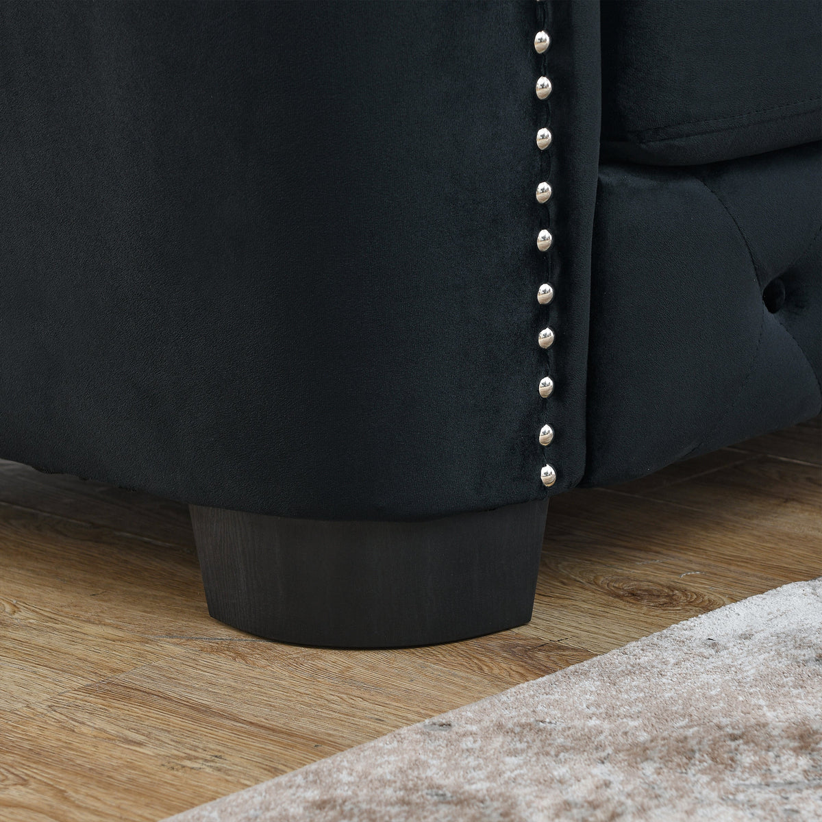 59-Inch Modern Chesterfield Velvet Sofa with Tufted Backrests - Black