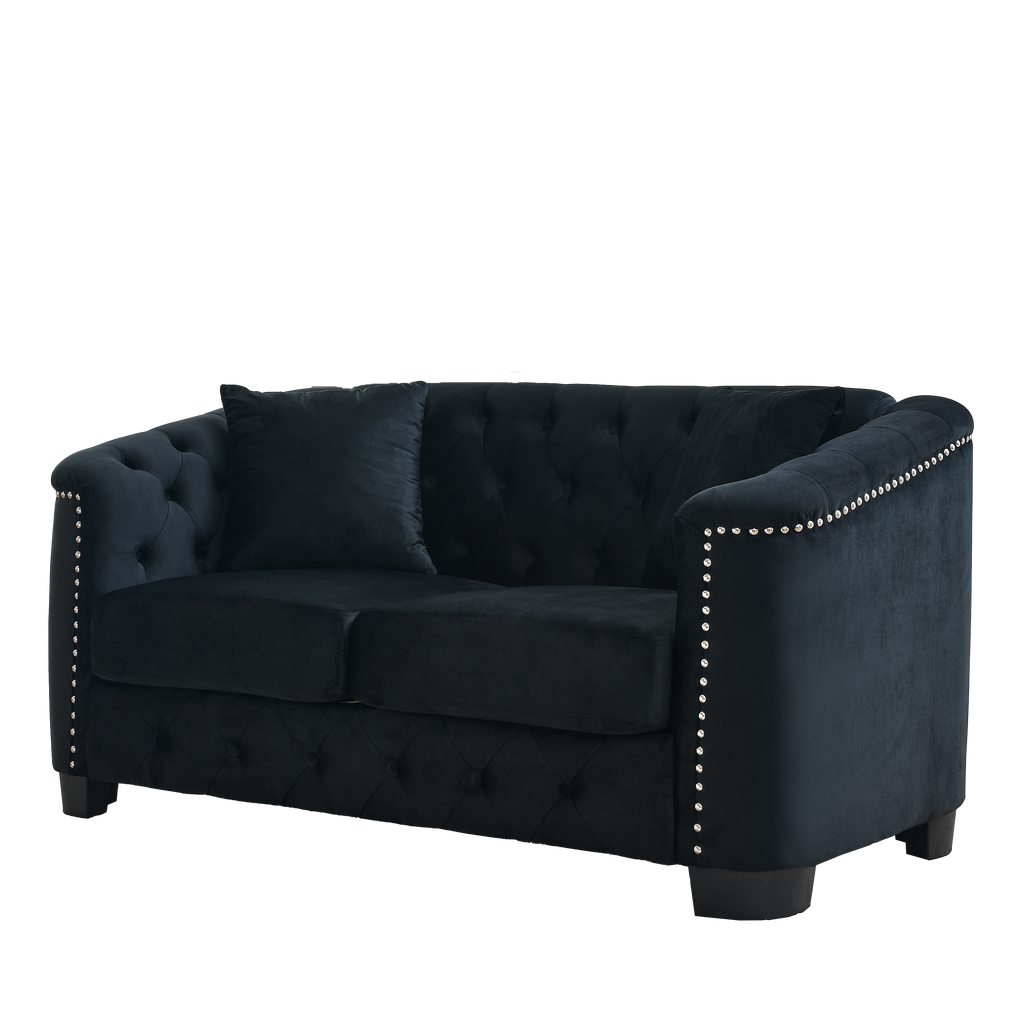 59-Inch Modern Chesterfield Velvet Sofa with Tufted Backrests - Black