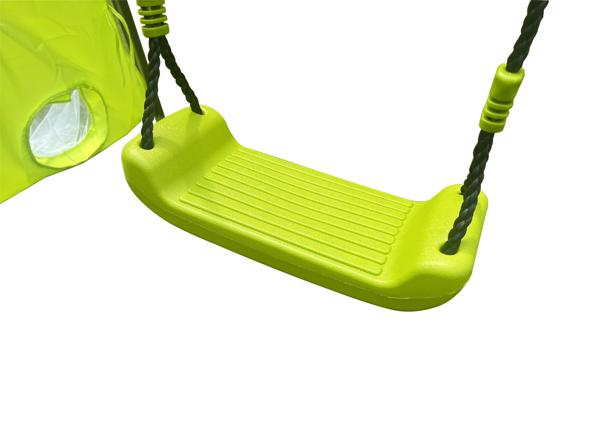 Saucer Swingset with Mini Slide – Steel Outdoor Playset - Green or Grey+Blue