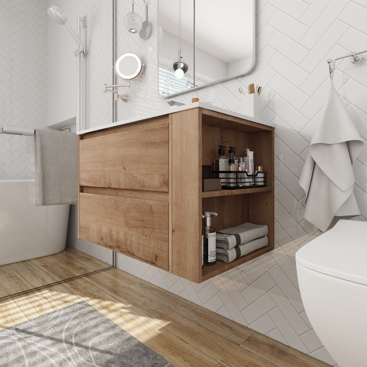 30" Wall Mount Bathroom Vanity with Gel Sink - Bathroom Storage