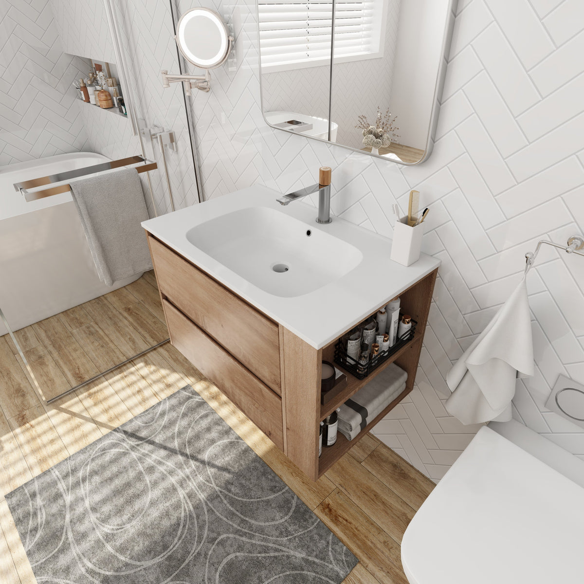 30" Wall Mount Bathroom Vanity with Gel Sink - Bathroom Storage
