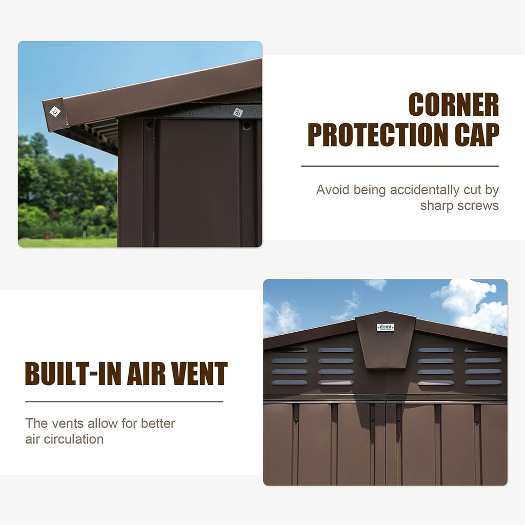 Backyard Storage Shed 11' x 12.5' with Galvanized Steel Frame & Windows - Brown