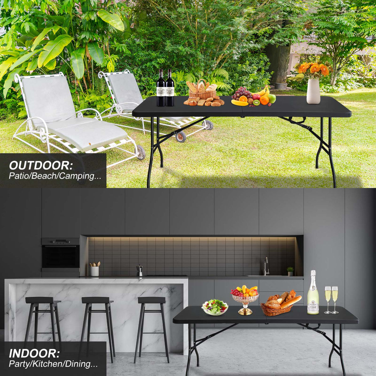 6ft Folding Table with Portable Folding Design - White
