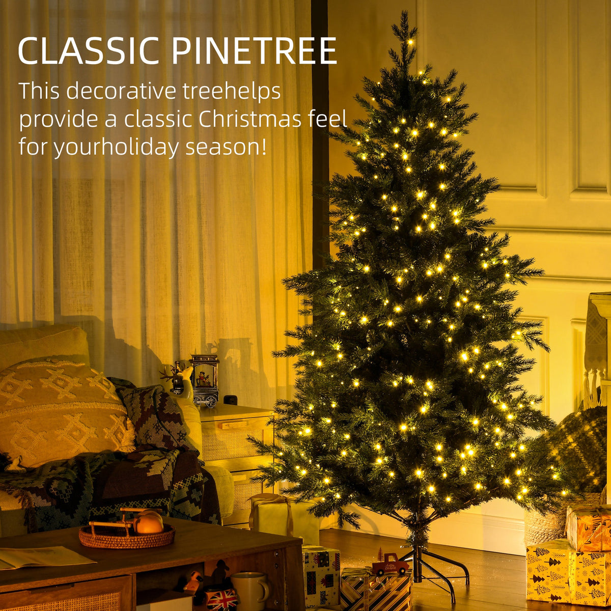 6Ft Prelit Artificial Christmas Tree with Warm White Lights - Green