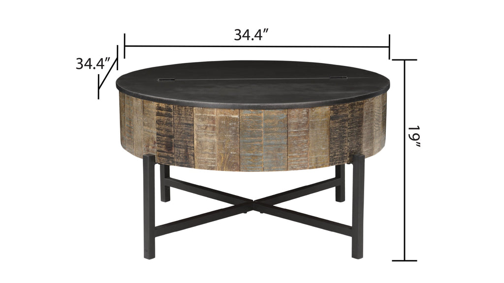 Rustic Vintage Coffee Table with Hidden Storage - Mango Wood