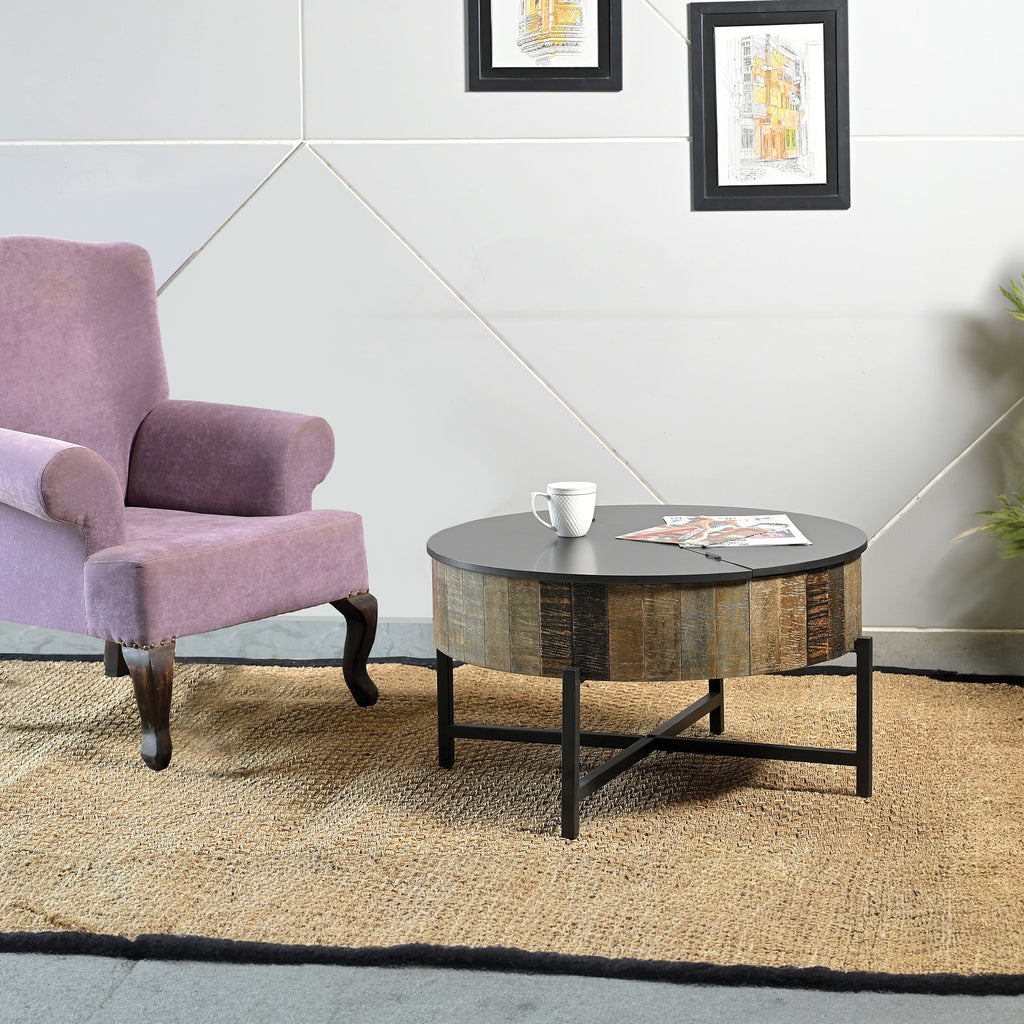 Rustic Vintage Coffee Table with Hidden Storage - Mango Wood