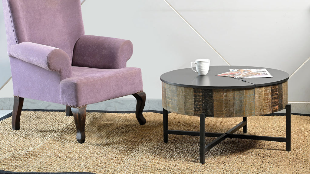 Rustic Vintage Coffee Table with Hidden Storage - Mango Wood