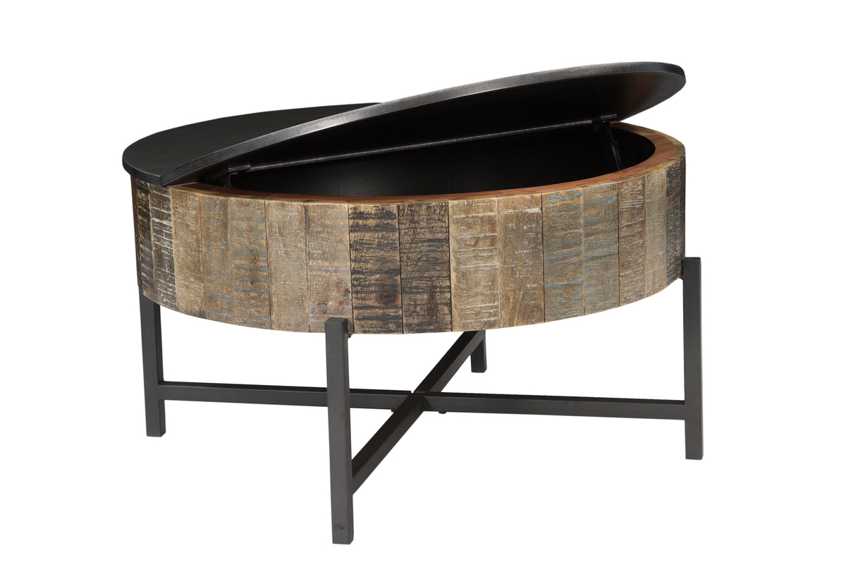 Rustic Vintage Coffee Table with Hidden Storage - Mango Wood