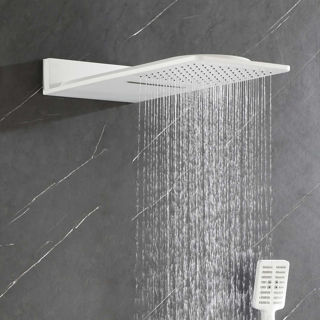 Wall Mounted Waterfall Rain Shower System with 3 Body Sprays & Handheld Shower - Brass