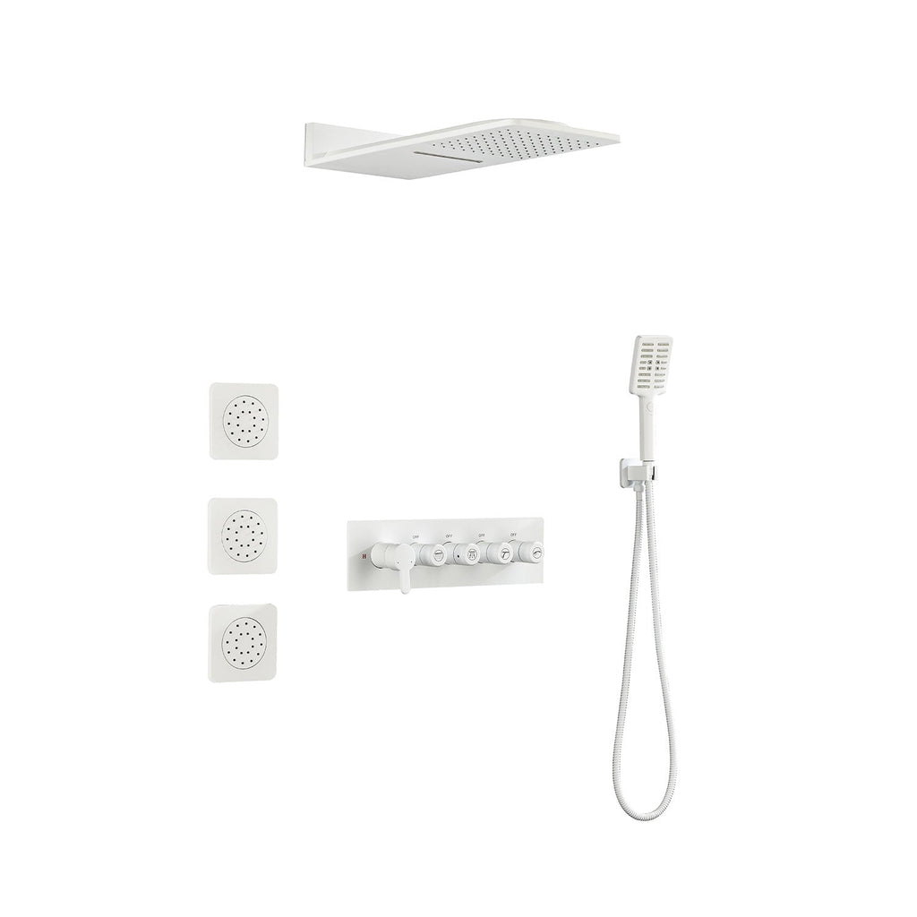 Wall Mounted Waterfall Rain Shower System with 3 Body Sprays & Handheld Shower - Brass
