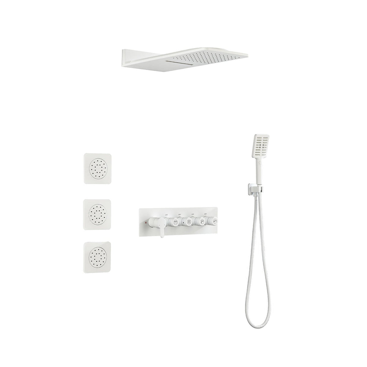 Wall Mounted Waterfall Rain Shower System with 3 Body Sprays & Handheld Shower - Brass