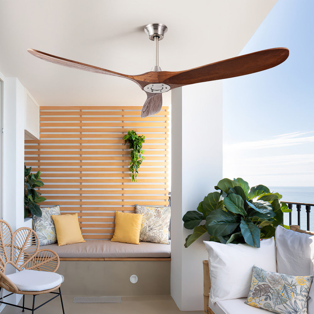 60 Inch Indoor Modern Ceiling Fan with Solid Wood Blades - Brushed Nickel