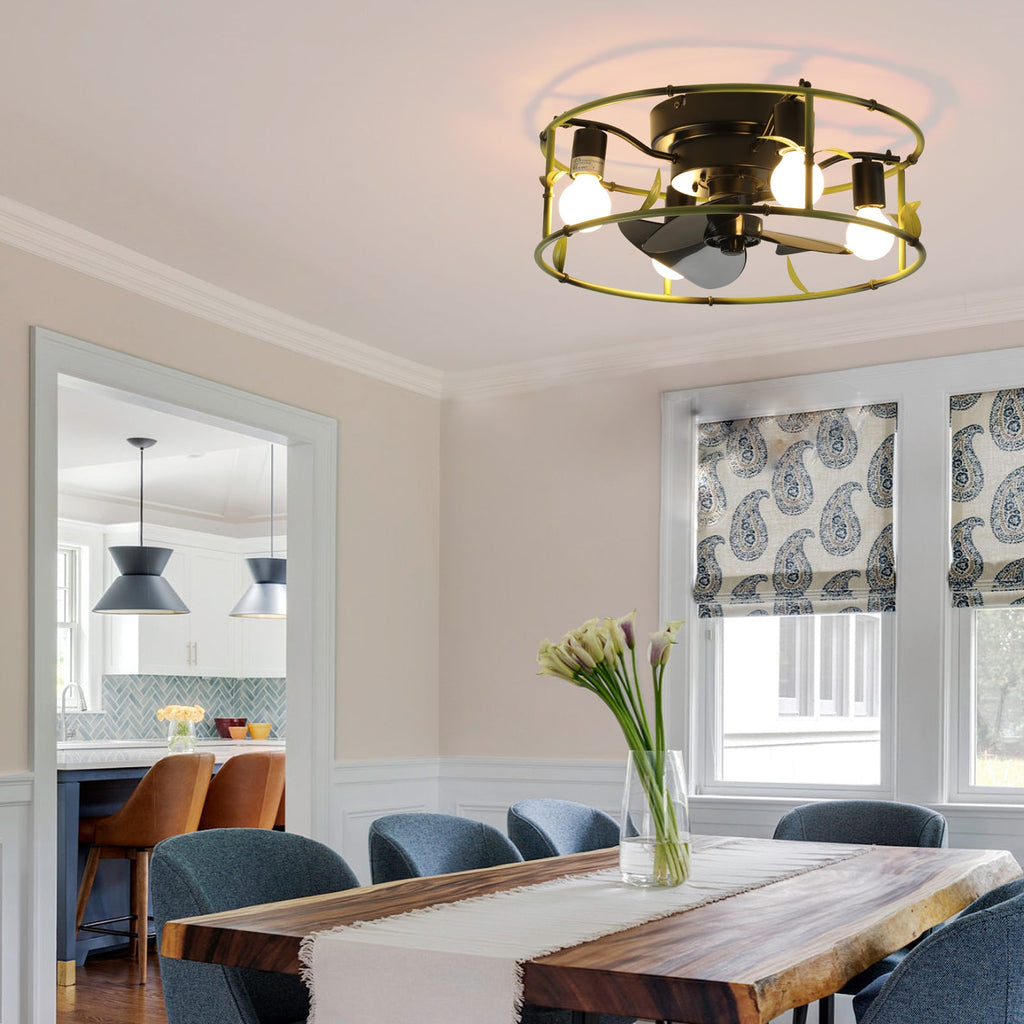 Green Industrial Ceiling Fan with Flush Mount Light - 19"