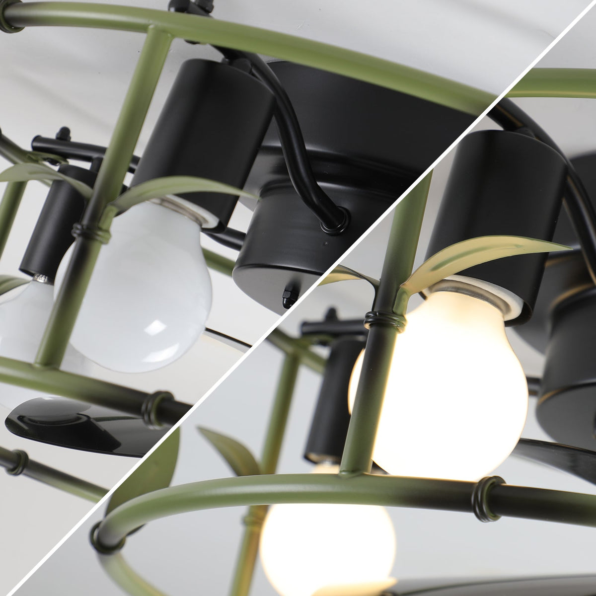 Green Industrial Ceiling Fan with Flush Mount Light - 19"
