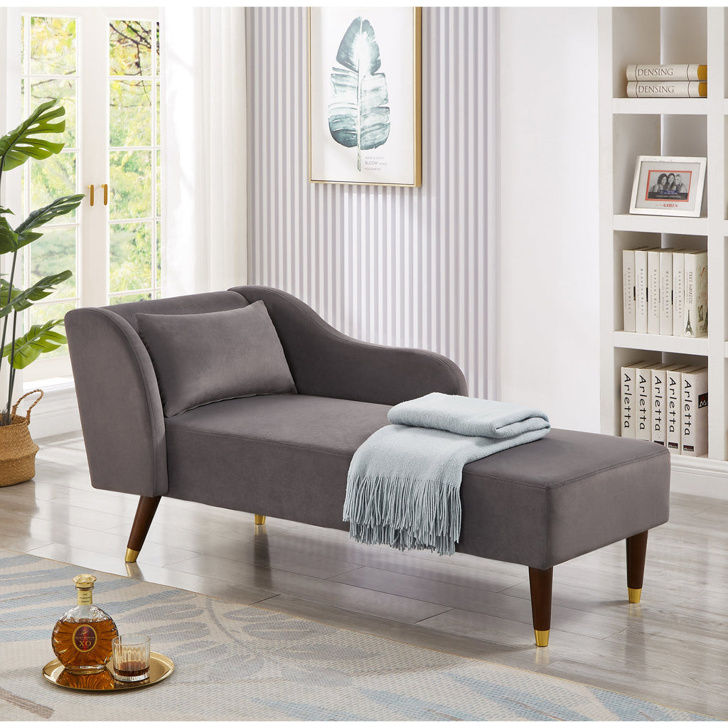 Modern Chaise Lounge Chair with Velvet Upholstery - Grey
