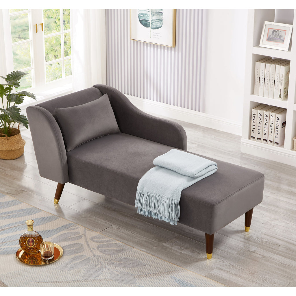 Modern Chaise Lounge Chair with Velvet Upholstery - Grey