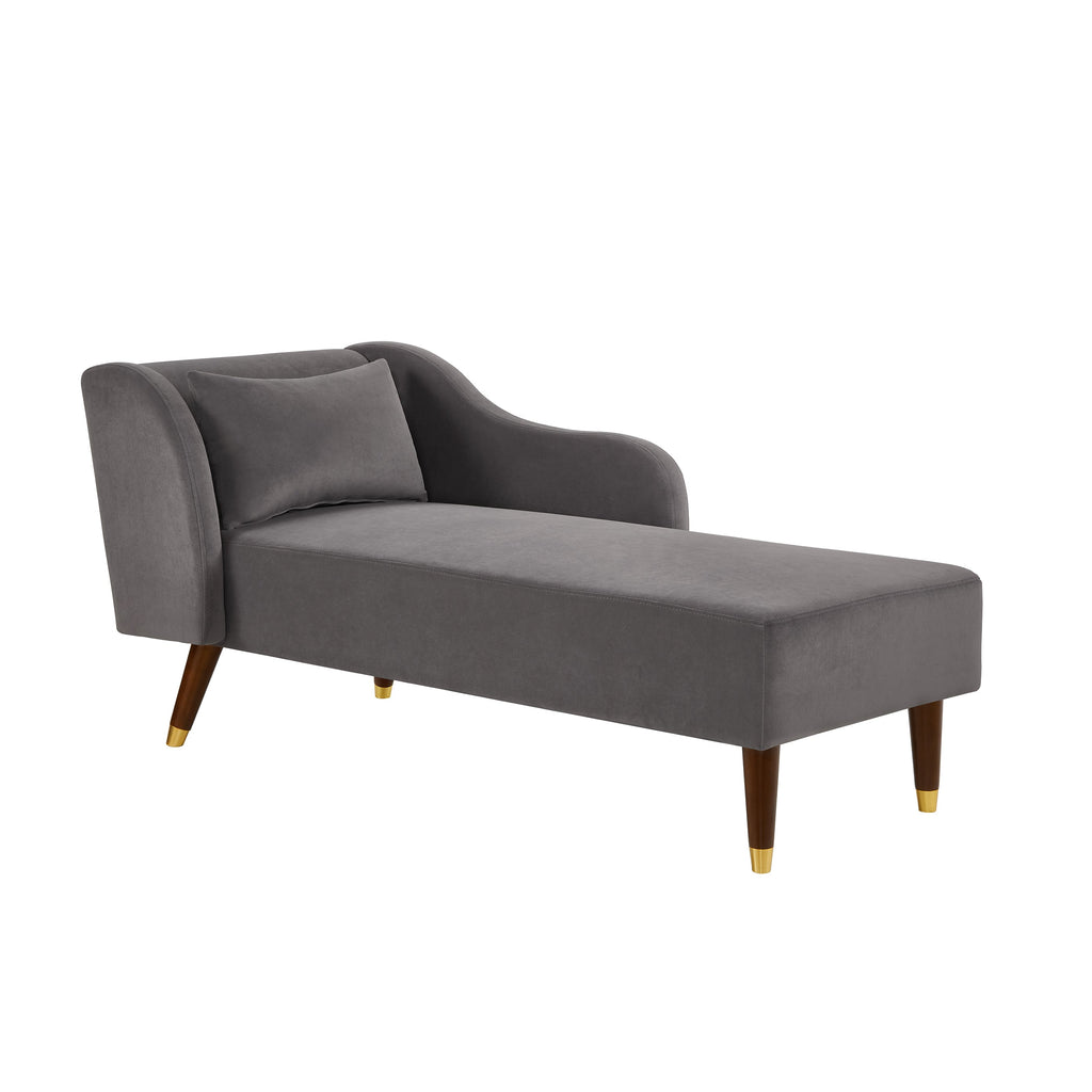 Modern Chaise Lounge Chair with Velvet Upholstery - Grey