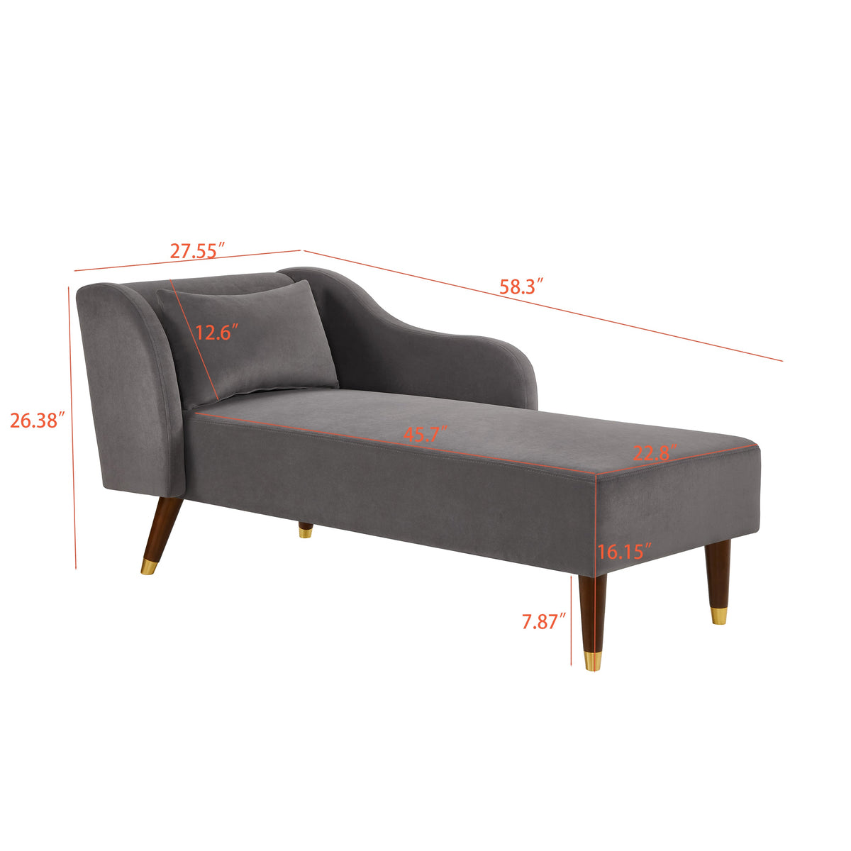 Modern Chaise Lounge Chair with Velvet Upholstery - Grey