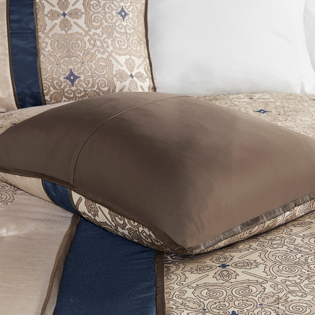 Queen 7 Piece Jacquard Comforter Set with Throw Pillows - Navy or Red
