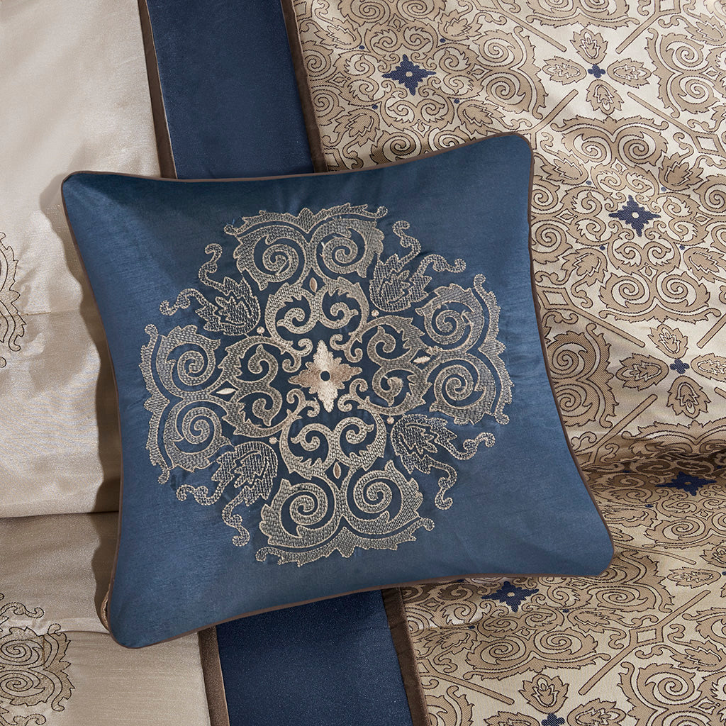 Queen 7 Piece Jacquard Comforter Set with Throw Pillows - Navy or Red