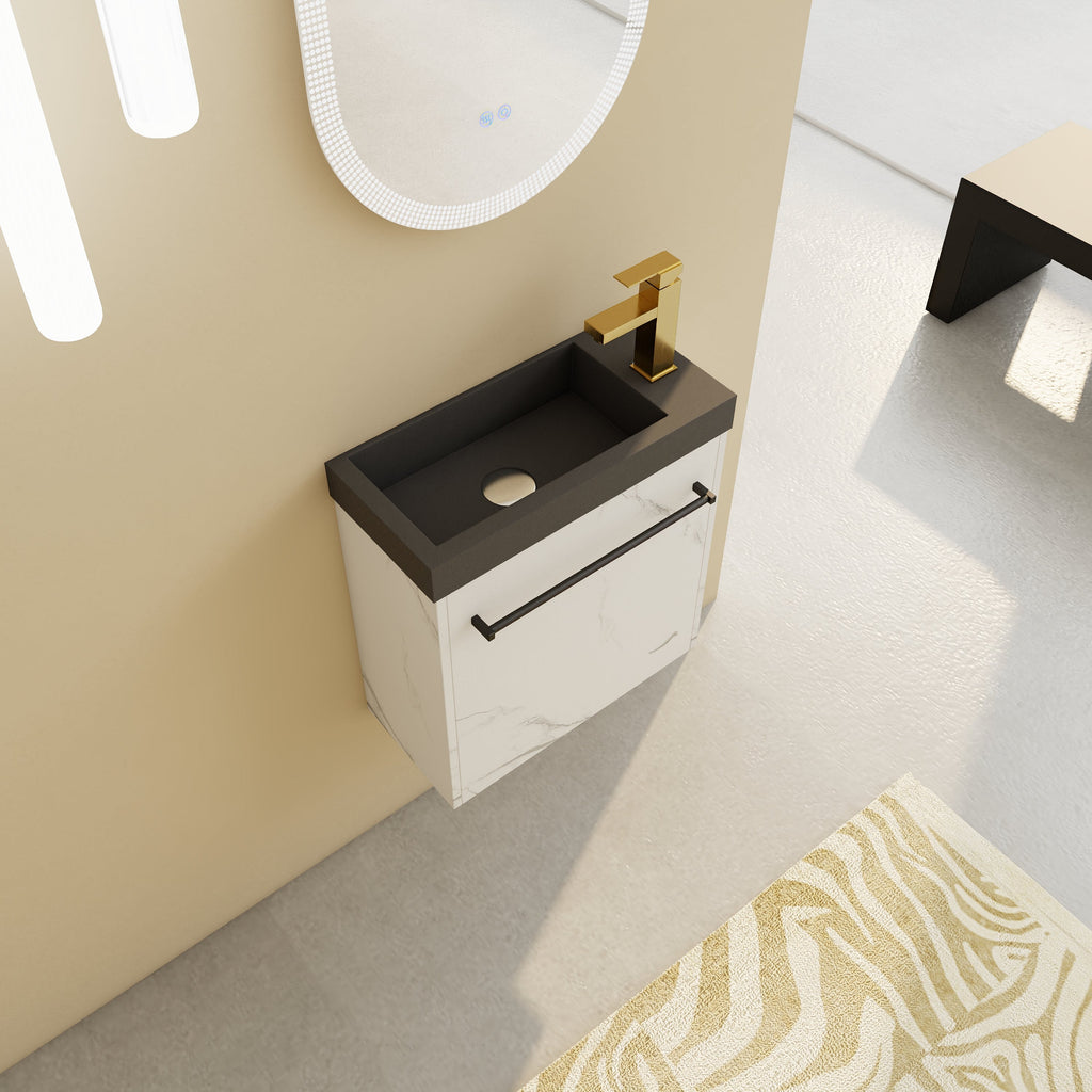 20" Floating Wall-Mounted Bathroom Vanity with Resin Sink - White or White+Black