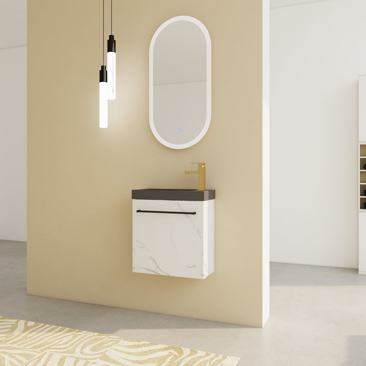 20" Floating Wall-Mounted Bathroom Vanity with Resin Sink - White or White+Black