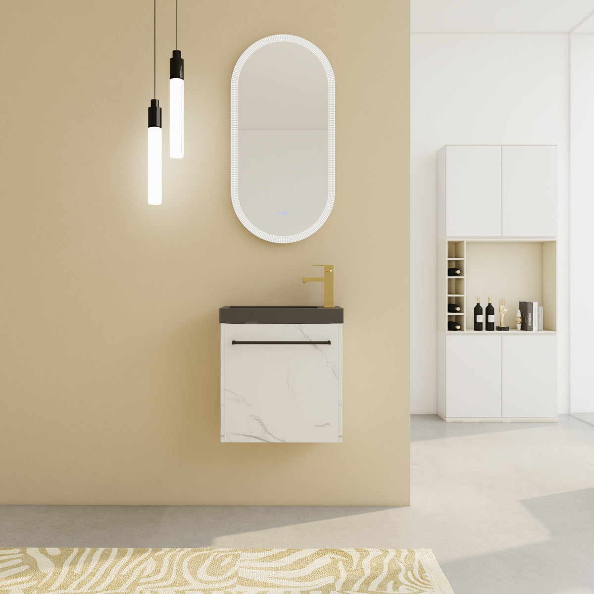 20" Floating Wall-Mounted Bathroom Vanity with Resin Sink - White or White+Black