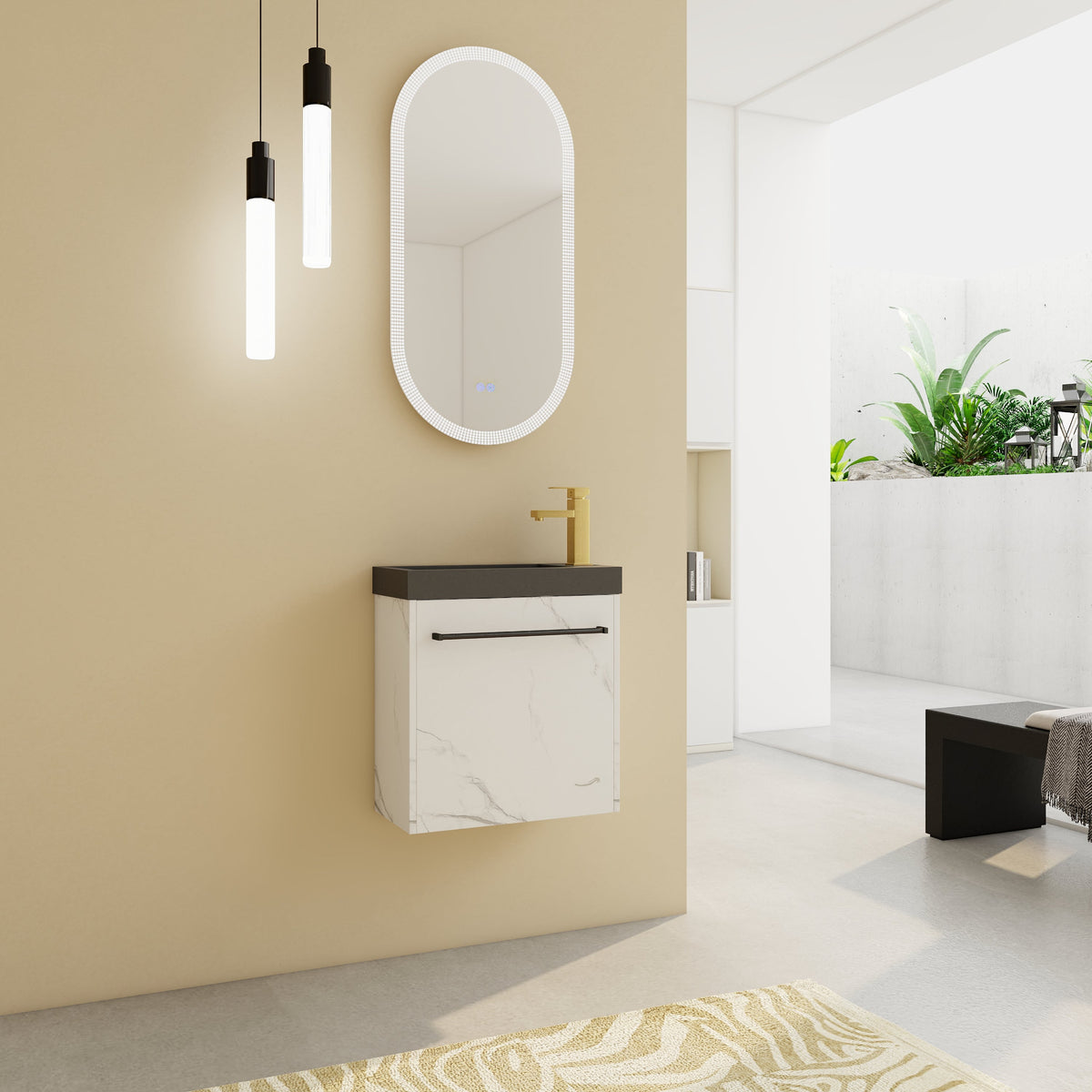 20" Floating Wall-Mounted Bathroom Vanity with Resin Sink - White or White+Black
