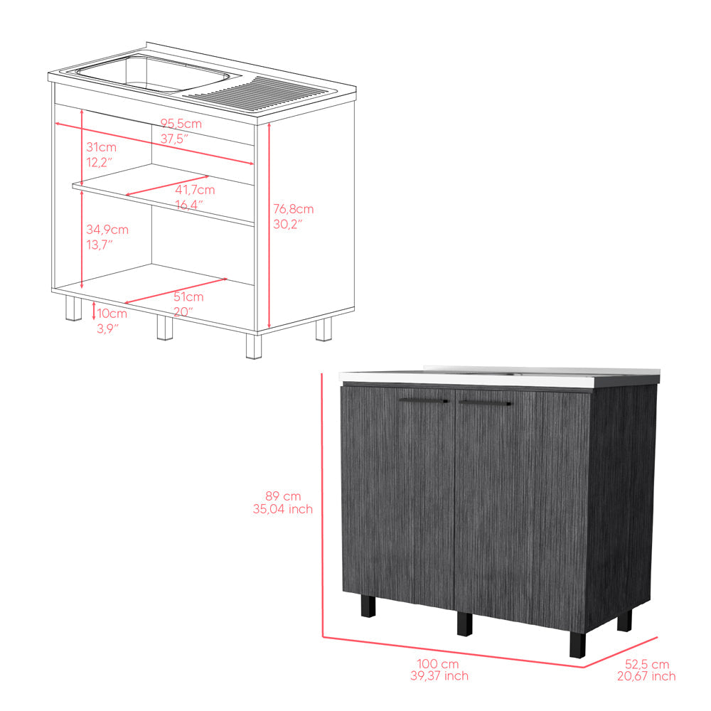 Utility Sink Cabinet Burwood with Two Shelves - Smokey