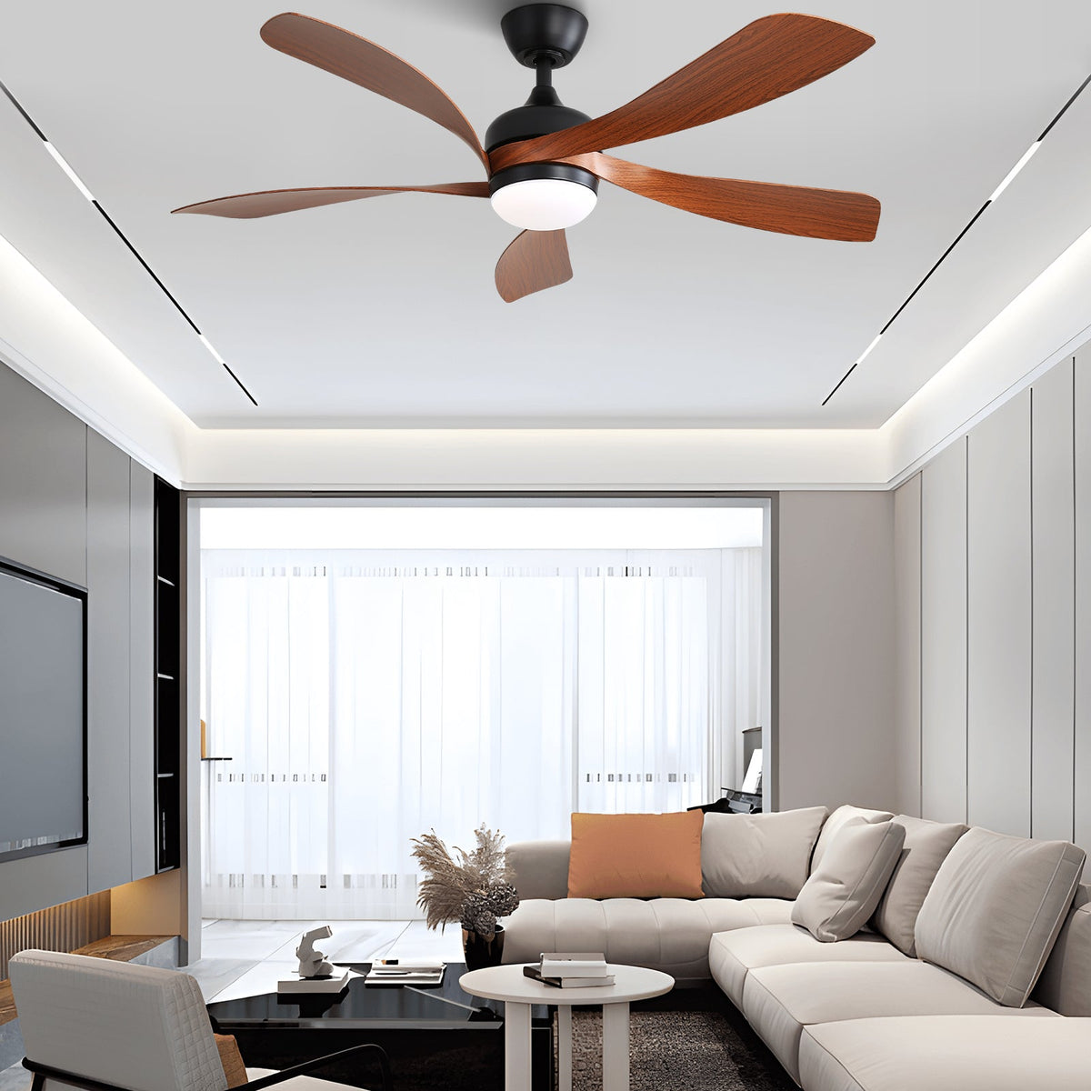 52 Inch Indoor Ceiling Fan with Dimmable LED Light and Remote - Black