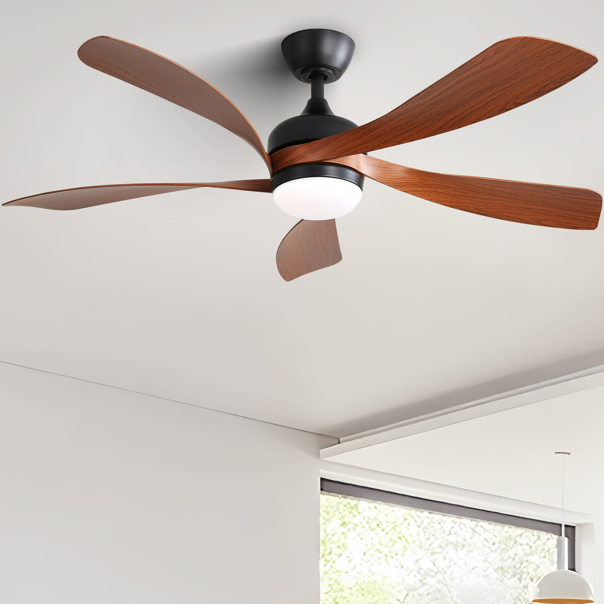 52 Inch Indoor Ceiling Fan with Dimmable LED Light and Remote - Black