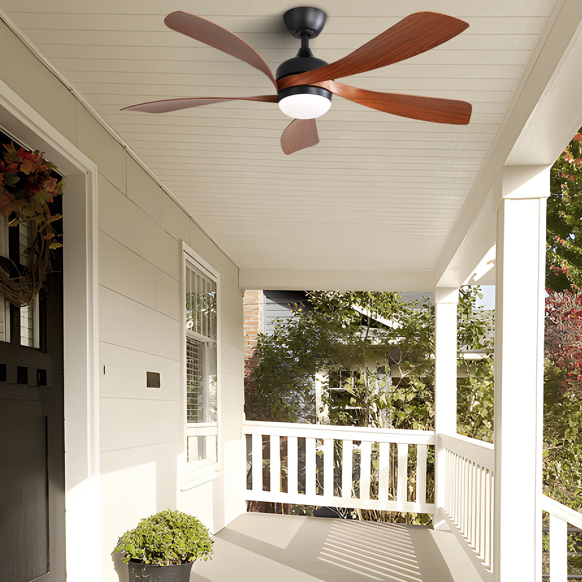52 Inch Indoor Ceiling Fan with Dimmable LED Light and Remote - Black