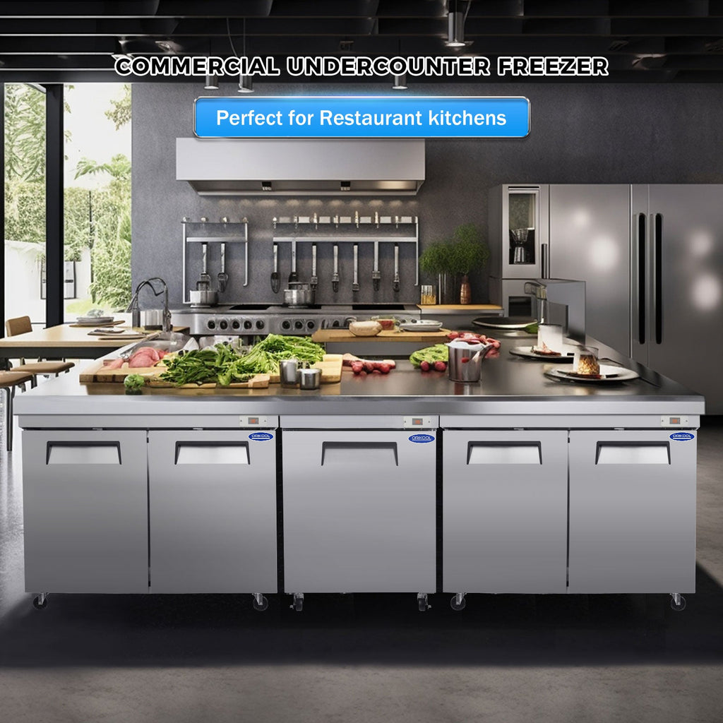 60" Stainless Steel Under Counter Freezer with Two-Door Design - Silver