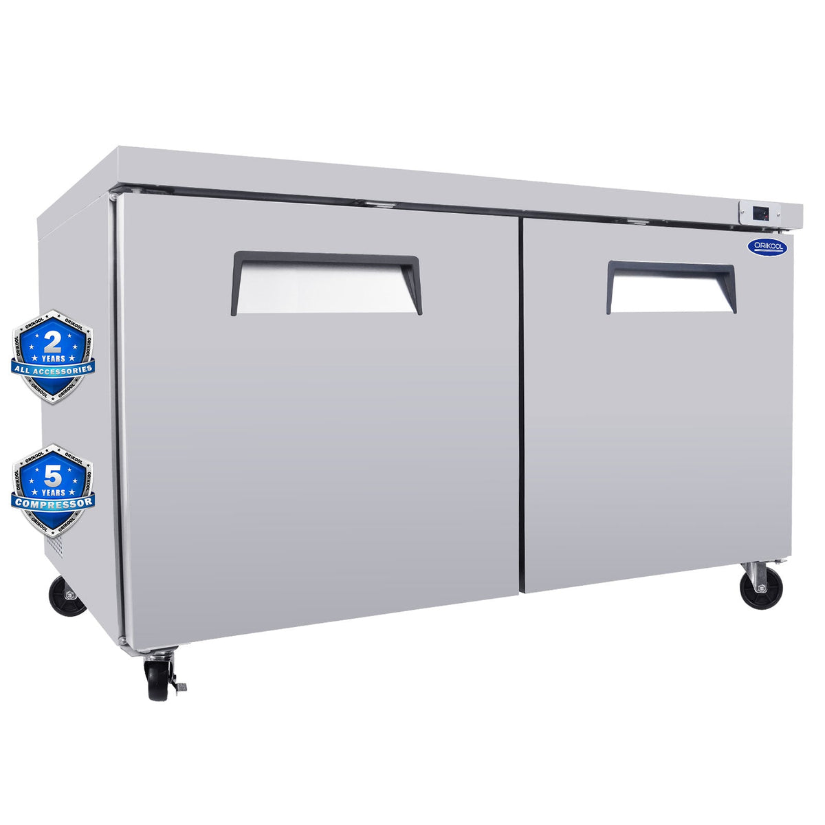 60" Stainless Steel Under Counter Freezer with Two-Door Design - Silver